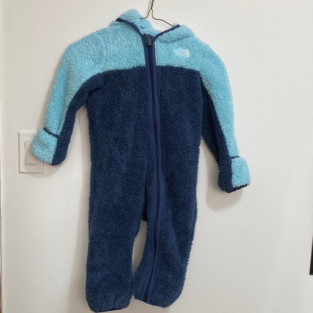 The North Face Fleece 12-18m Cozy Teddy One Piece - Navy and Light Blue